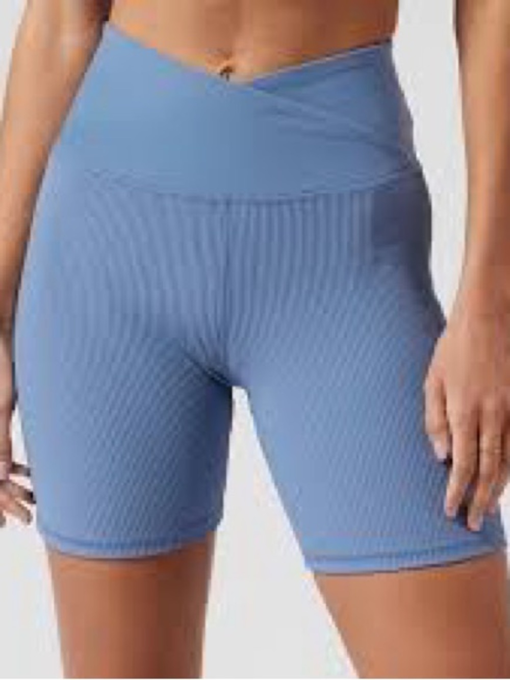 Athleta Elation Crossover Ribbed 7” High-Waist Bike Shorts Blue Women’s Medium